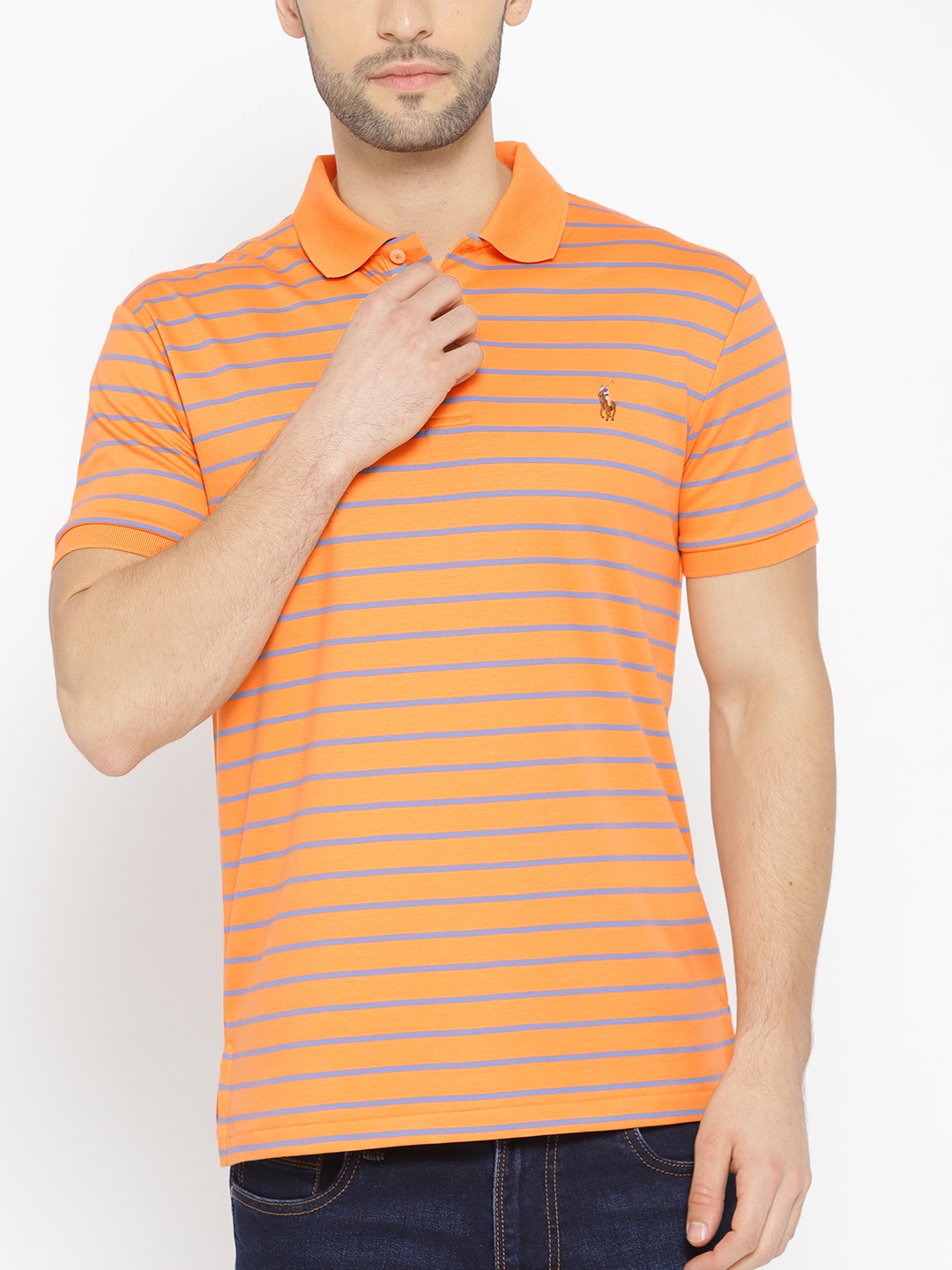Buy Polo Ralph Lauren Men Orange & Green Striped Polo Collar T Shirt -  Tshirts for Men 9062661 | Myntra