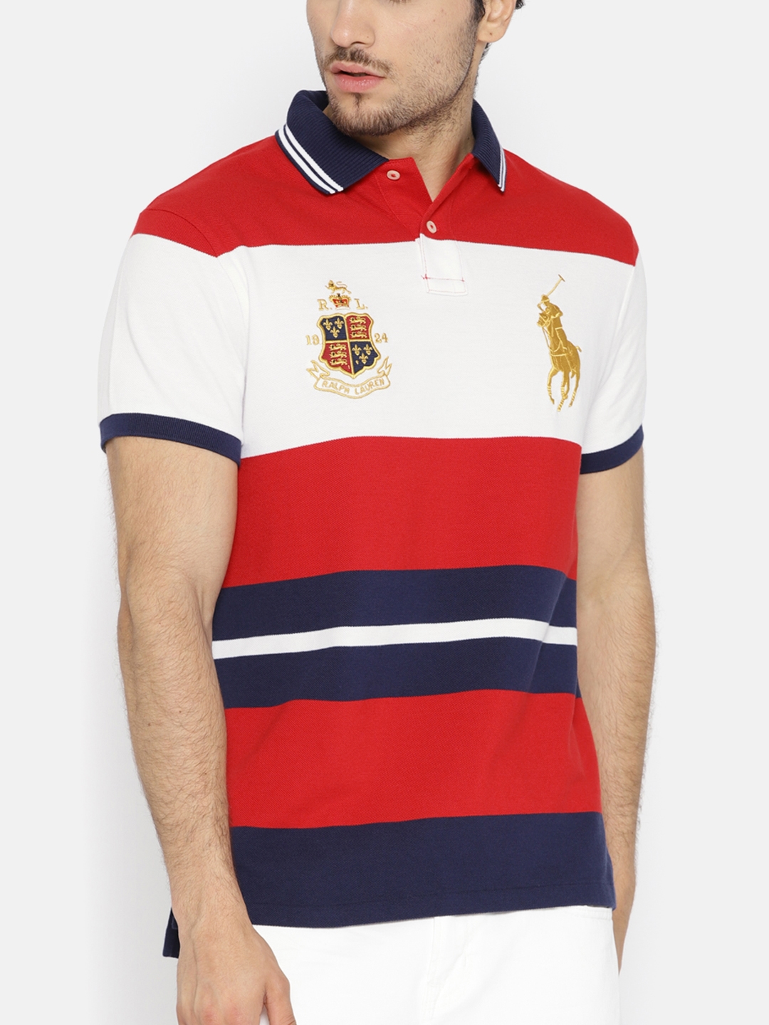 Buy Polo Ralph Lauren Men White & Red Custom Slim Fit Striped Polo Collar T  Shirt - Tshirts for Men 9062681 | Myntra