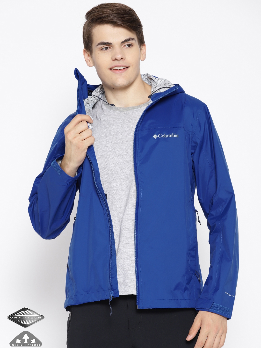 Buy Columbia Men Blue Evapouration Omni Tech Waterproof Hooded Rain Jacket Rain Jacket For Men Myntra