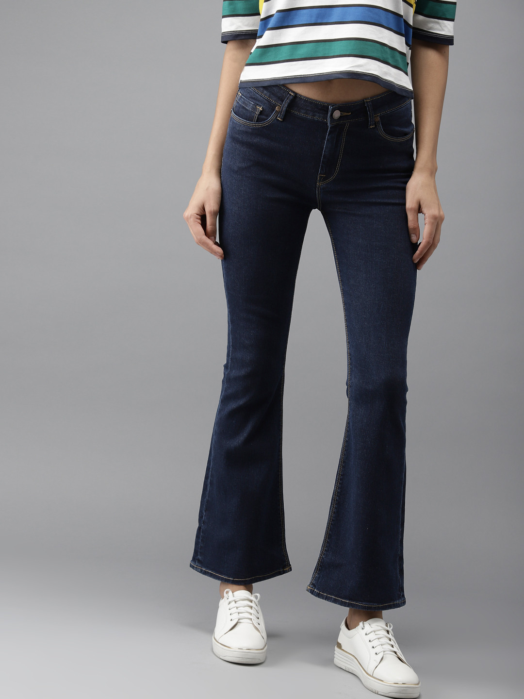 Buy HERE\u0026NOW Women Blue Flared Fit High 