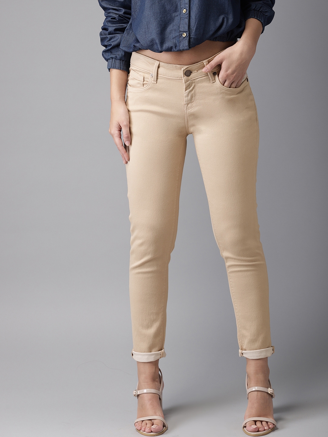 CreamColoured Regular Fit Solid Cropped Cigarette Trousers  Amukti  The  Womens Ethnic Fashion Store