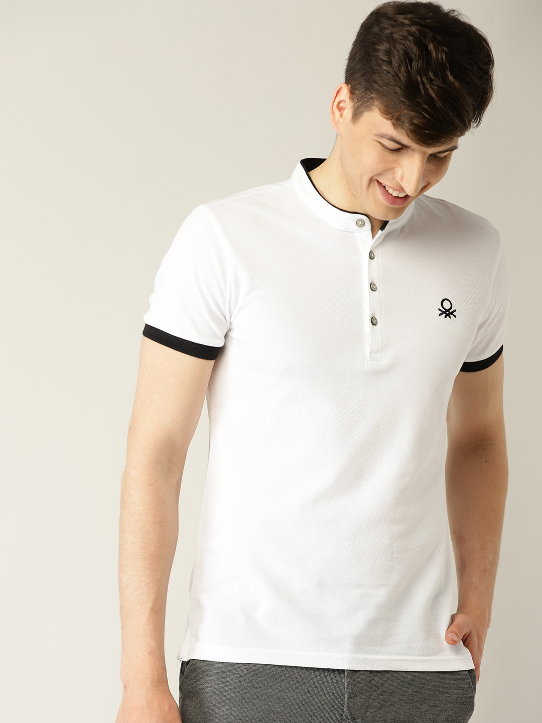 Solid Mandarin Collar T Shirt - Tshirts 