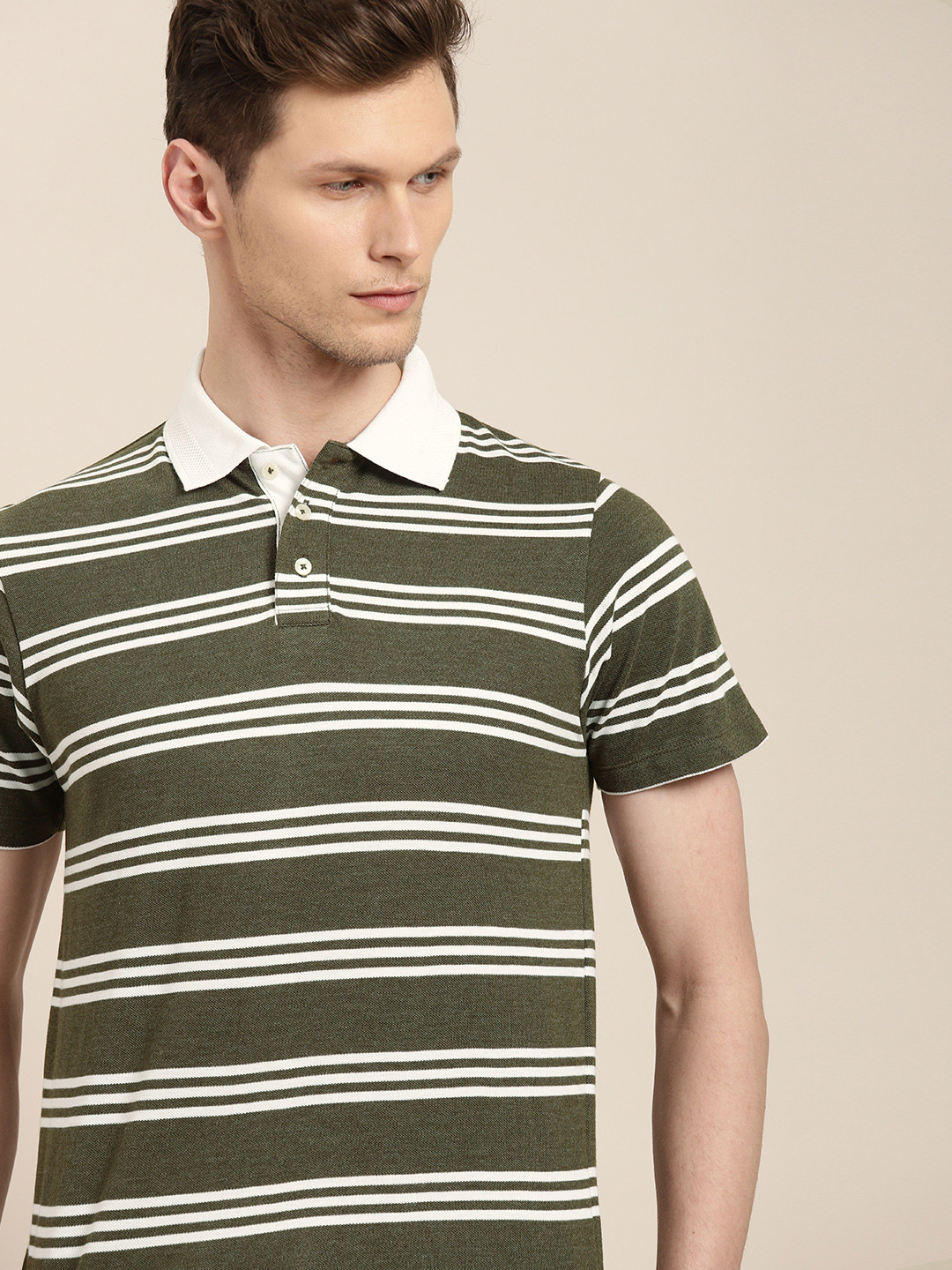 olive green and white striped t shirt