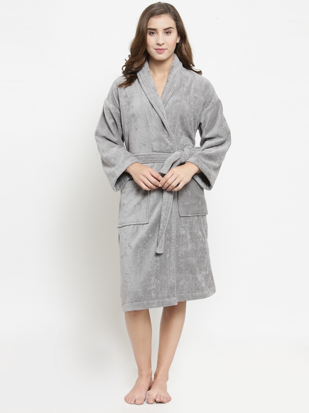Buy MYTRIDENT Women Grey Solid Bath Robe - Bath Robe for Women 9104837