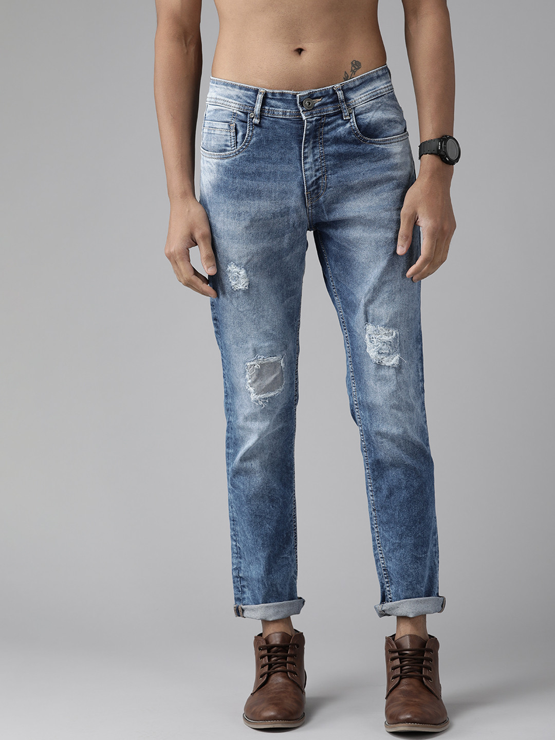 Buy Roadster Men Blue Skinny Fit Mildly 