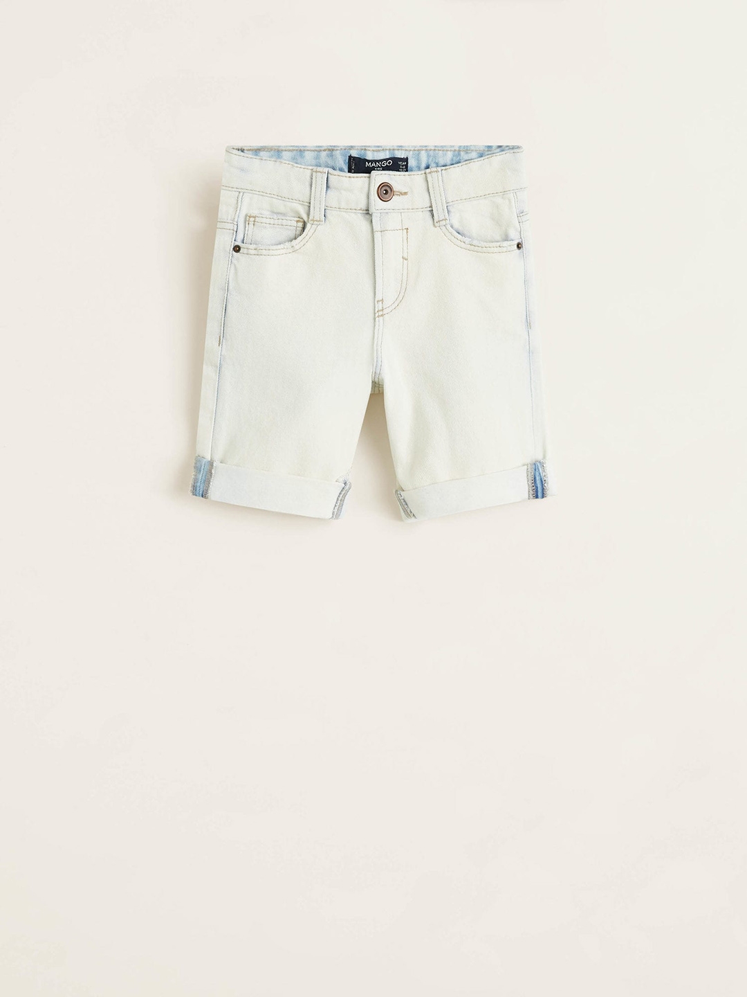 Buy Mango Kids Boys Beige Solid Regular Fit Denim Shorts Shorts