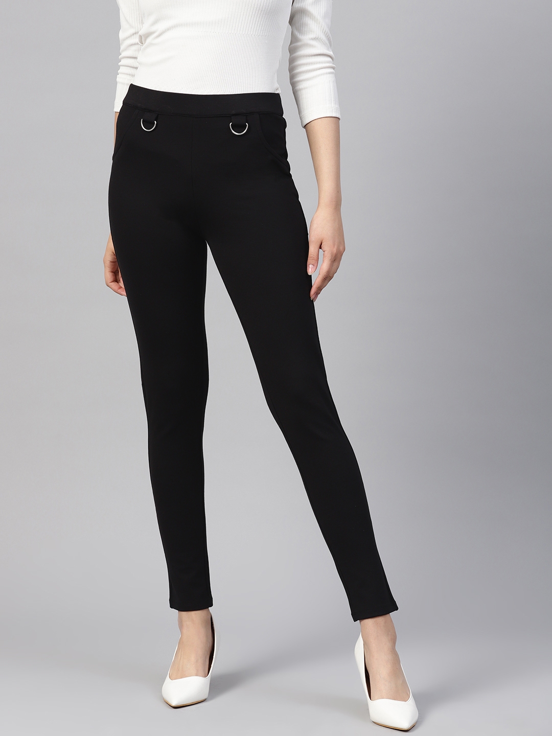 Buy Kazo Women Black Solid Treggings Myntra