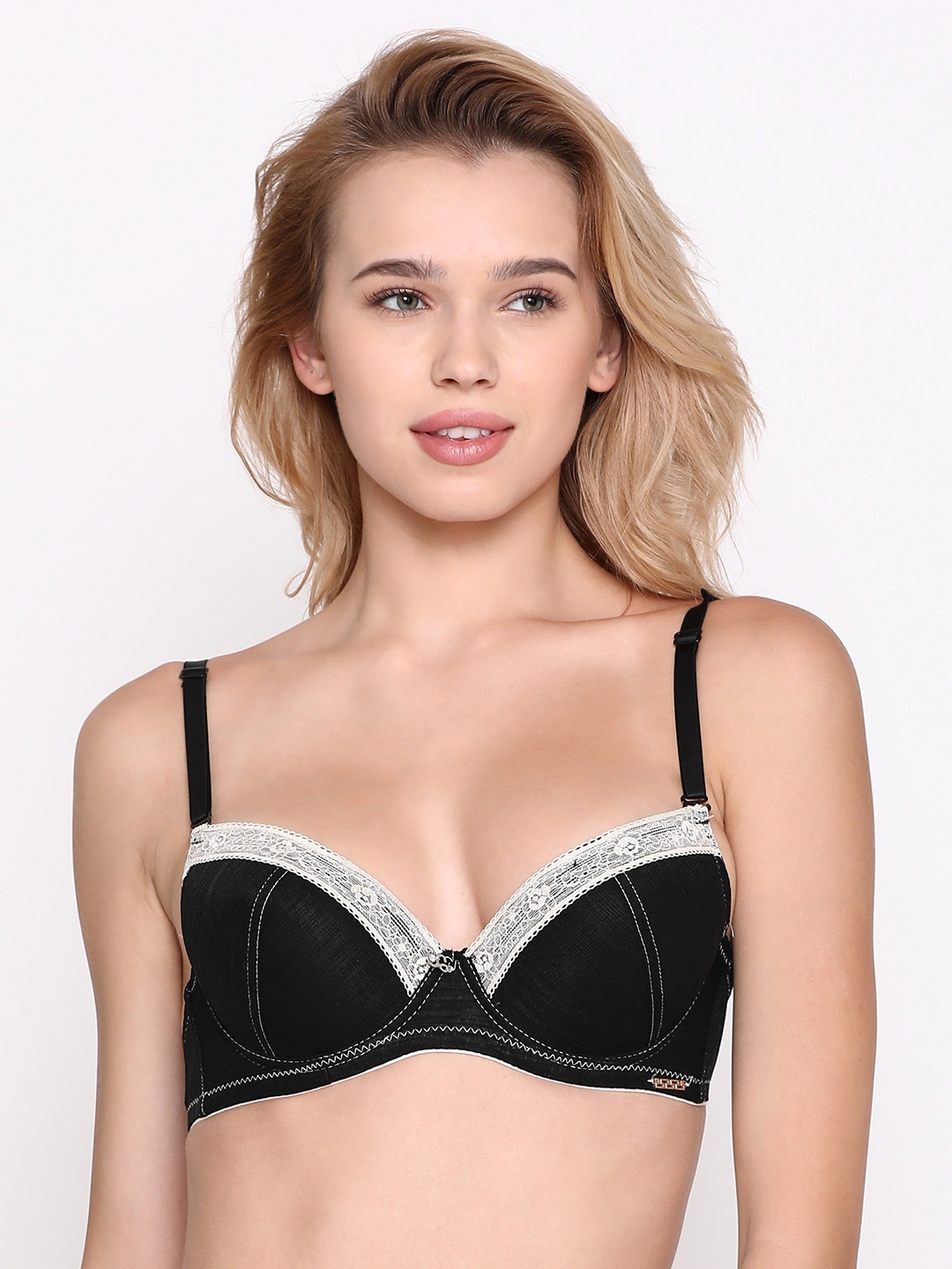 shyaway Black Lace Underwired Lightly Padded Push-Up Bra S029