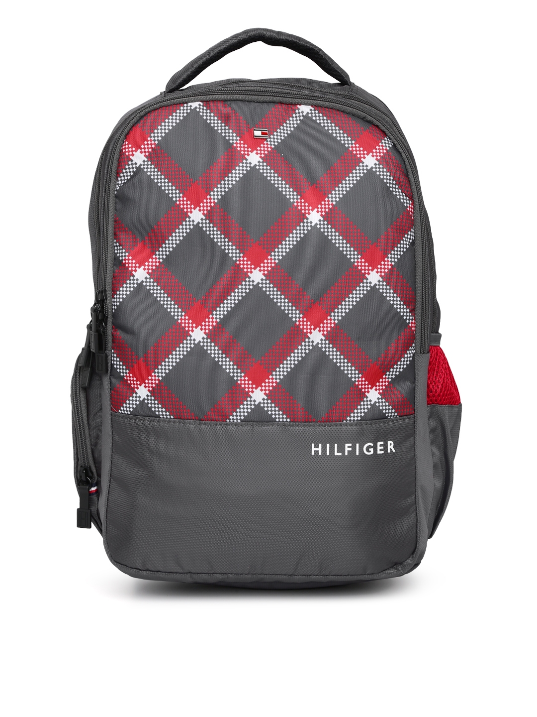 Buy Tommy Hilfiger Unisex Grey Red Geometric Backpack