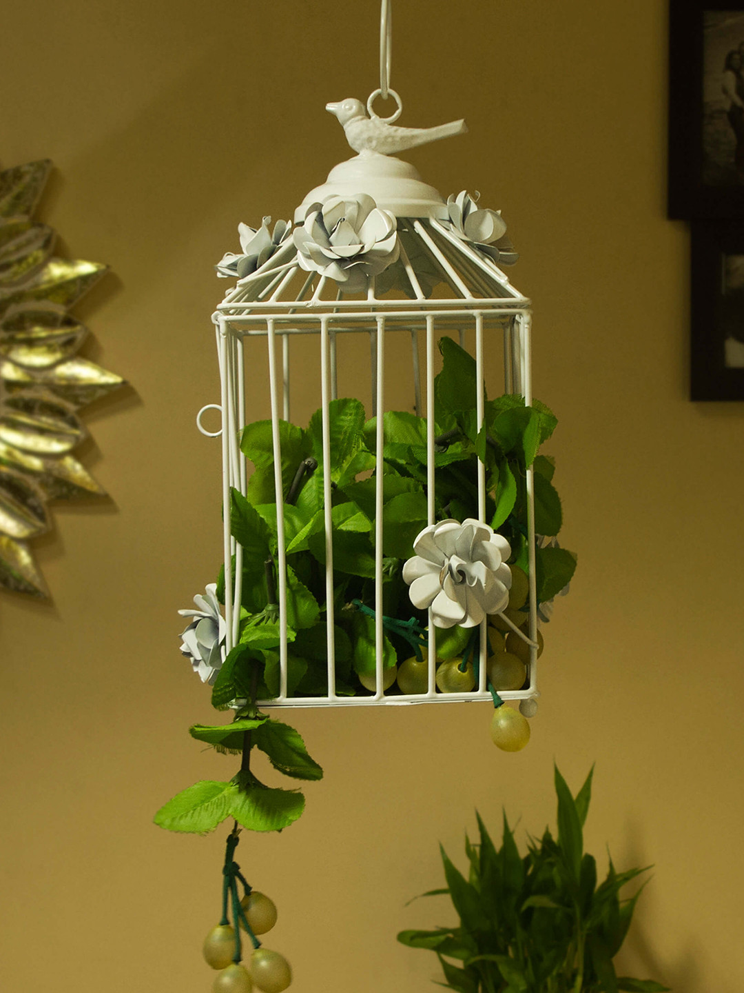 Homesake Bird Cage Metal Floral Matte Hanging Hall Decorative Bird Cage-12.2In