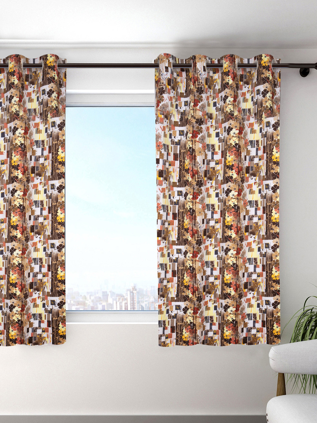 HOUZZCODE Multicoloured Room Darkening Curtain