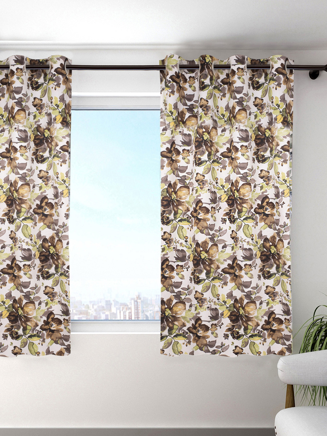HOUZZCODE Brown & Green Curtain