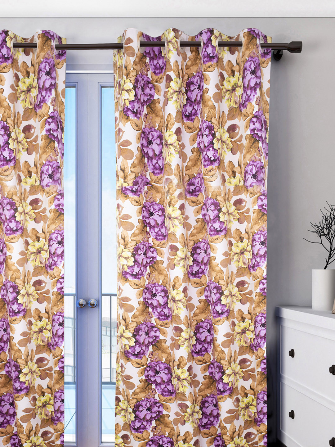 HOUZZCODE Purple & Brown Printed Room Darkening Long Door Curtain