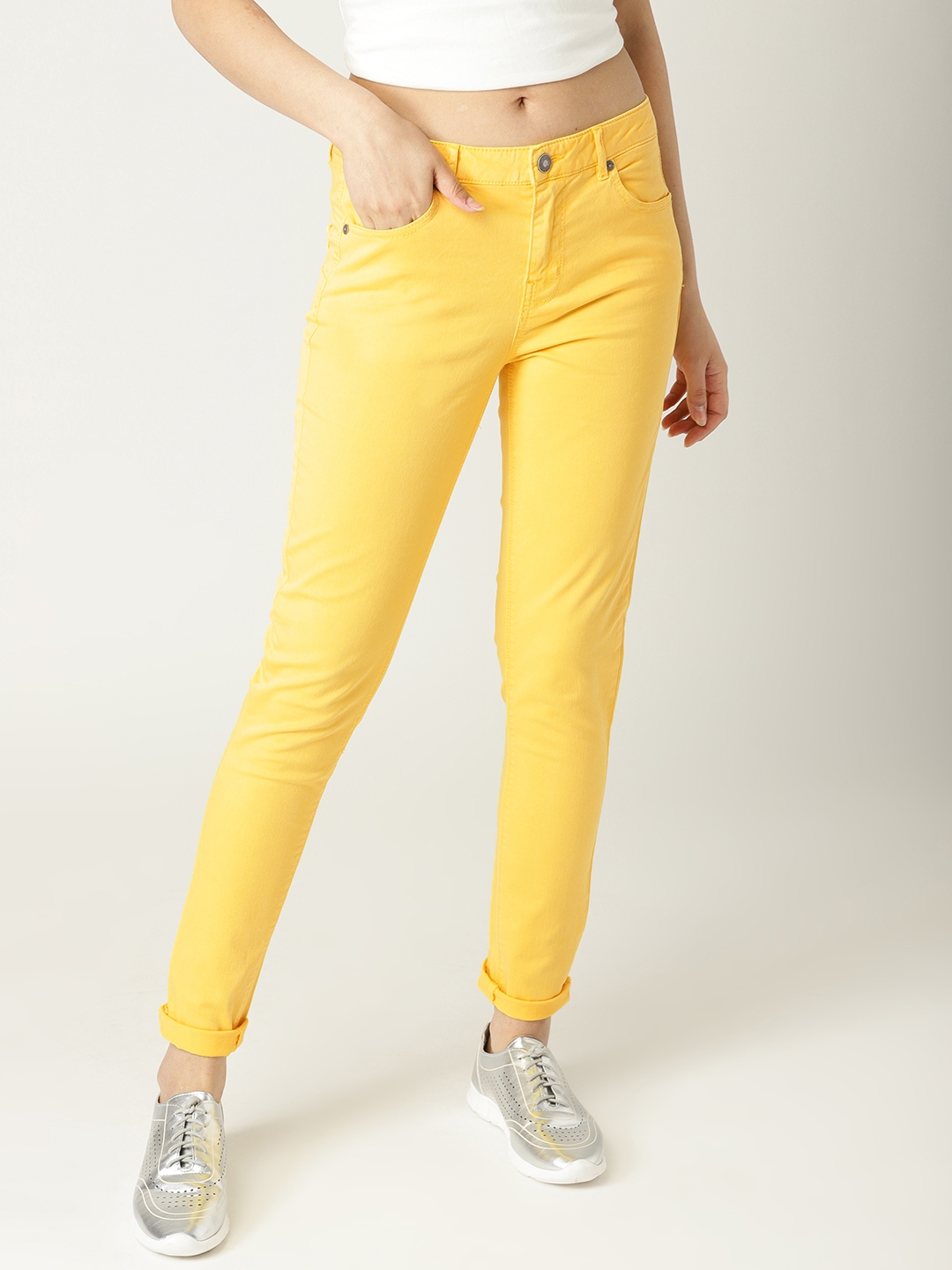 Buy United Colors Of Benetton Women Yellow Skinny Fit Mid Rise