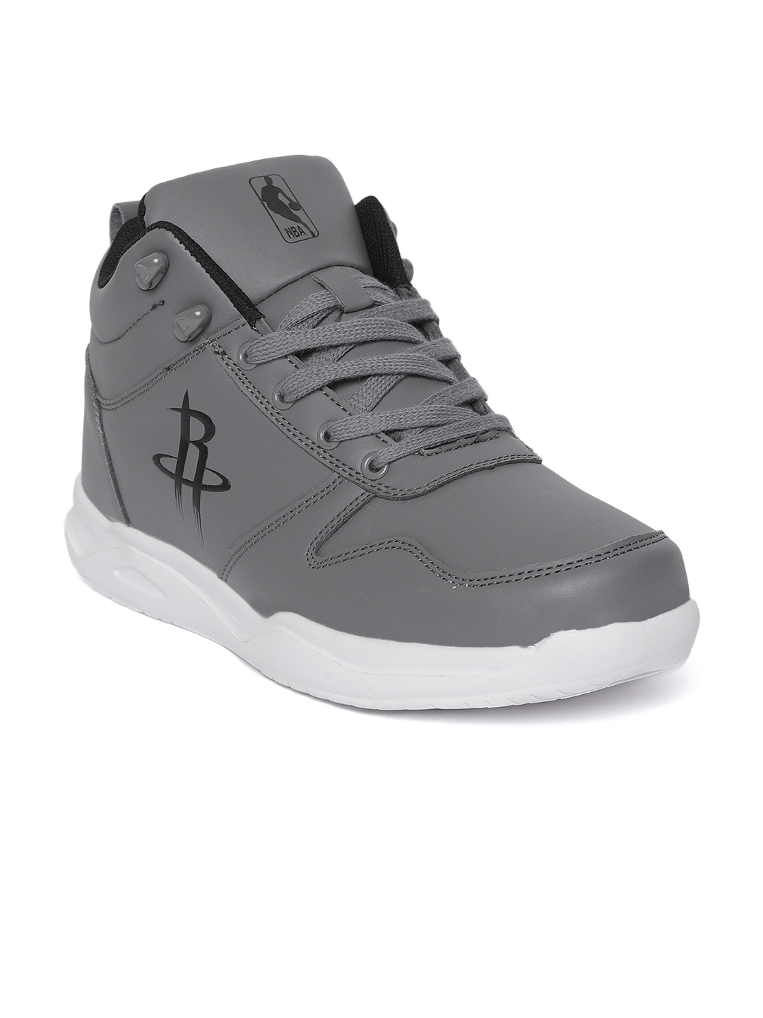 Buy NBA Men Grey Solid Mid Top Sneakers 