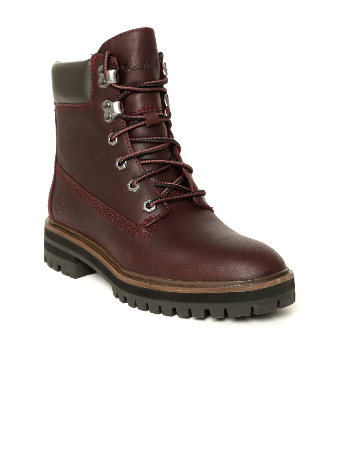 Buy Women Burgundy London Square 6 Inch Leather Mid Top Flat Boots - Boots for Women 9161613 | Myntra