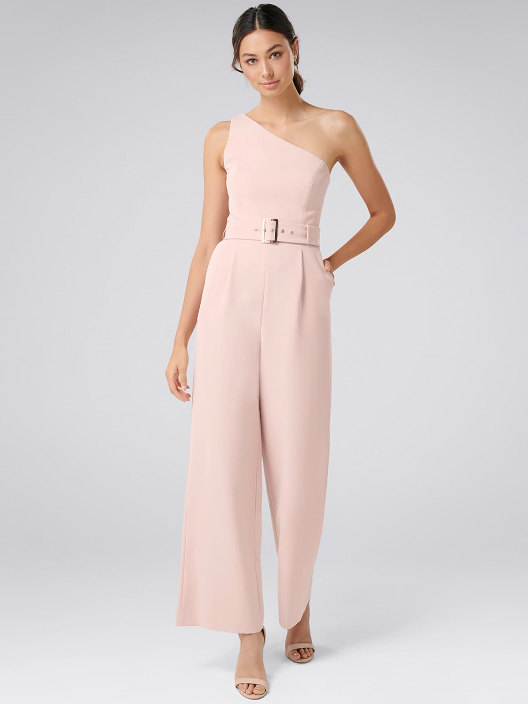 Forever New Pink Solid Basic Jumpsuit