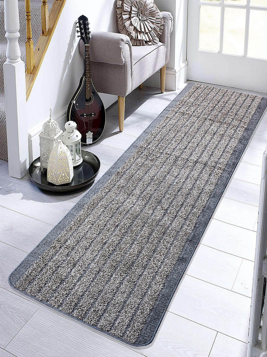 Saral Home Grey Striped Polyester Runner