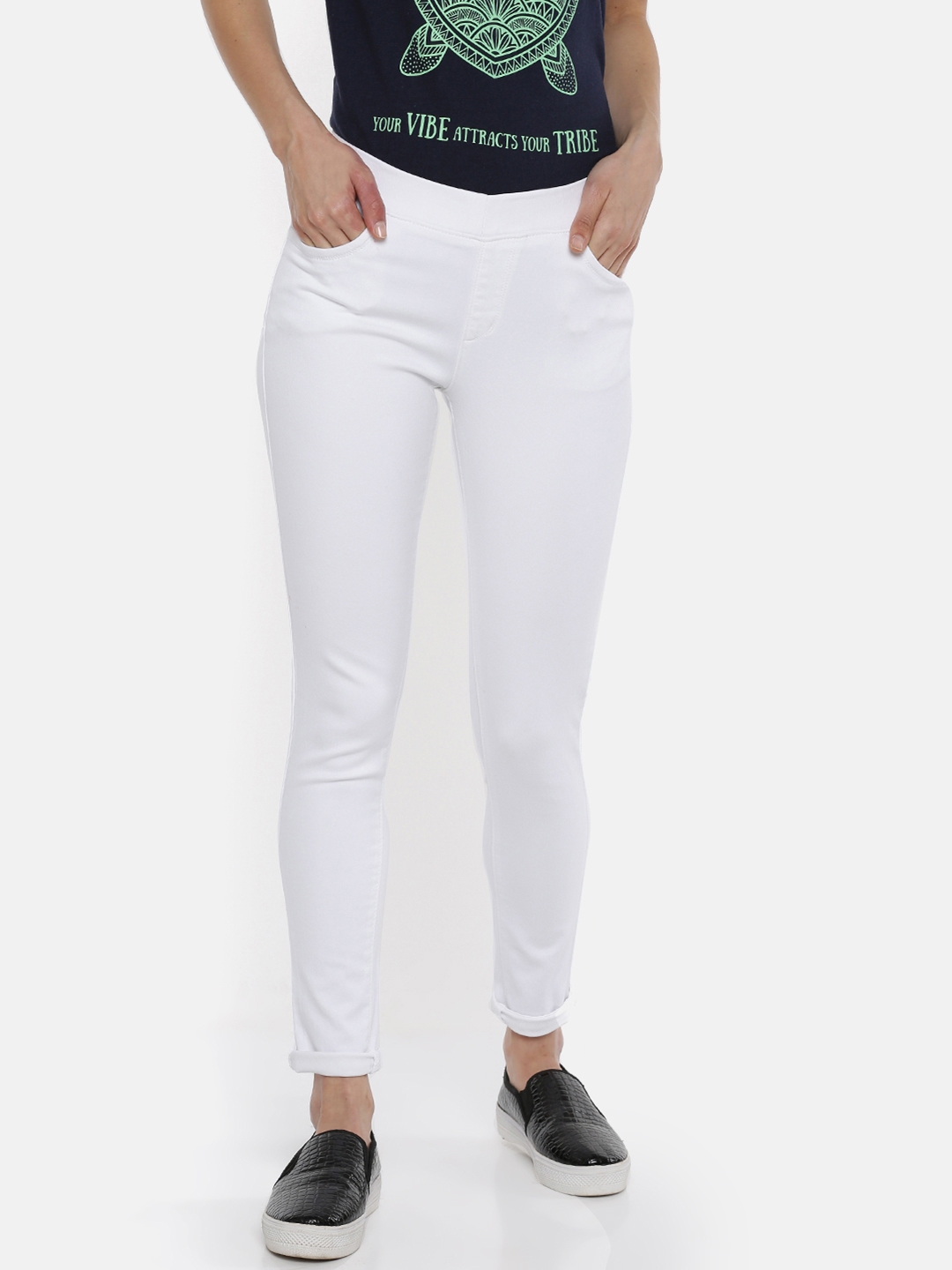 Buy De Moza Women White Solid Slim Fit Jeggings - Jeggings for Women  9162831