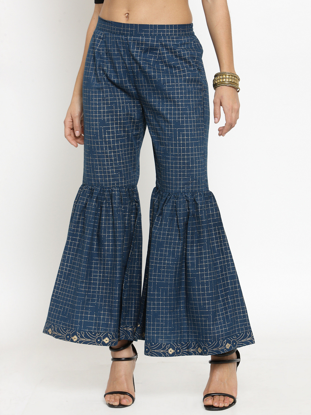 Indibelle Women Blue Printed Flared Sharara