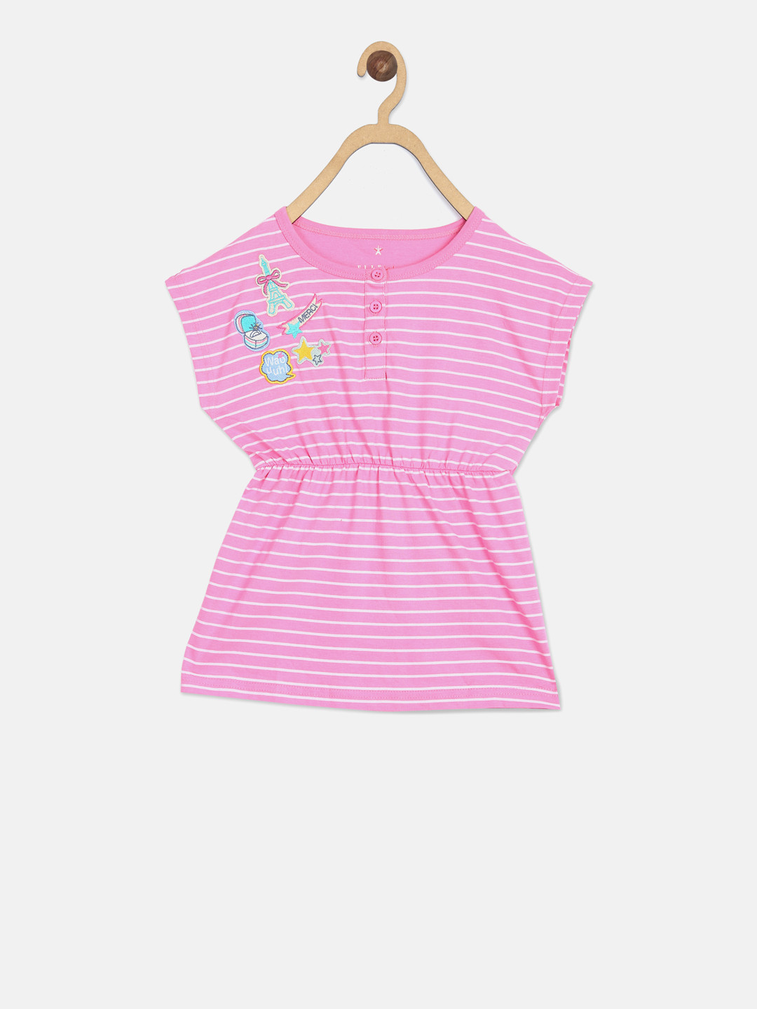 ELLE Girls Pink Striped Henley Neck T-shirt