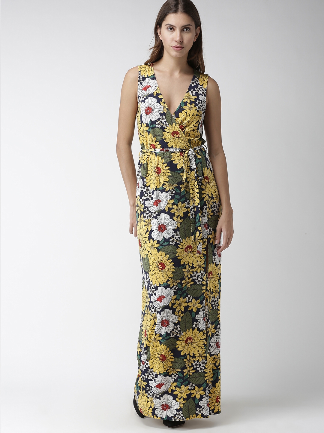 Buy FOREVER 21 Women Navy Blue & Yellow Printed Maxi Dress - Dresses for  Women 9182389