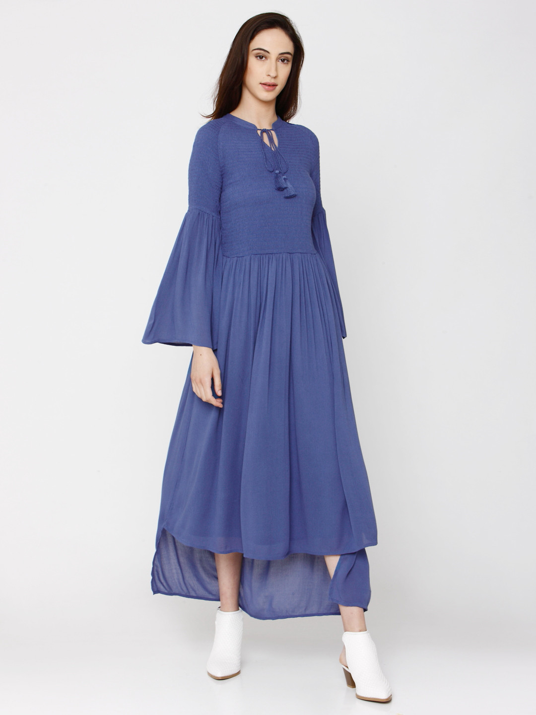 Vero Moda Women Blue Solid Fit And Flare Midi Dress