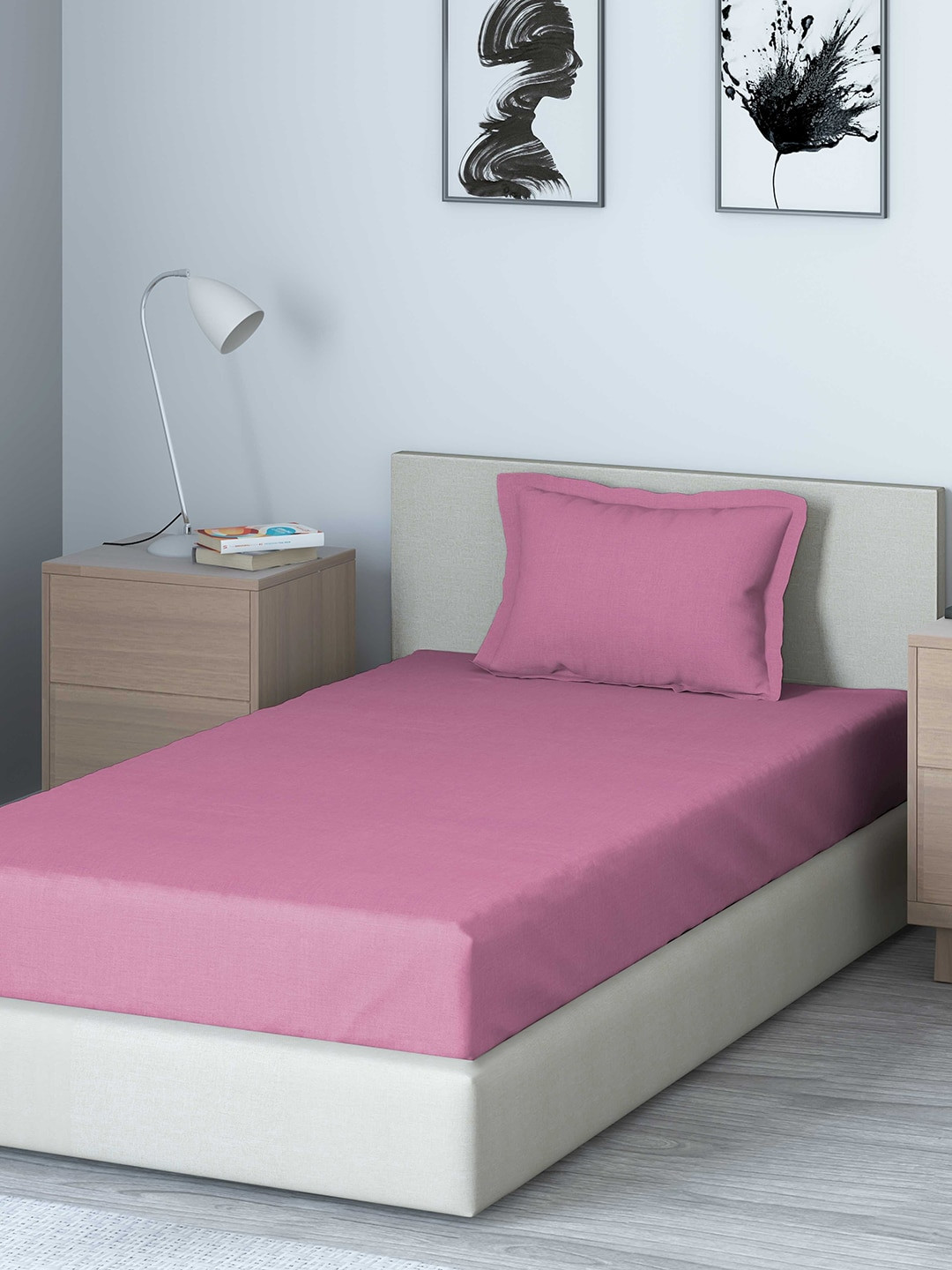 DDecor Pink Cotton 150 TC Single Bedsheet with a Pillow Cover-60 x 88 inches