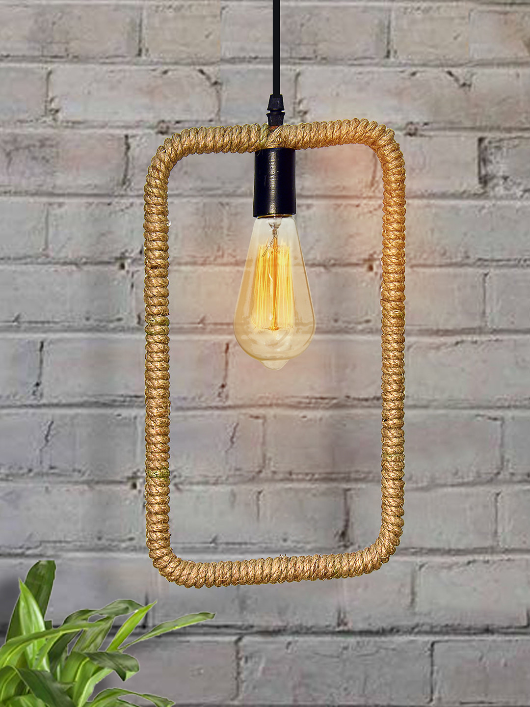 Homesake Beige Solid Hemp Rope Handcrafted Hanging Light