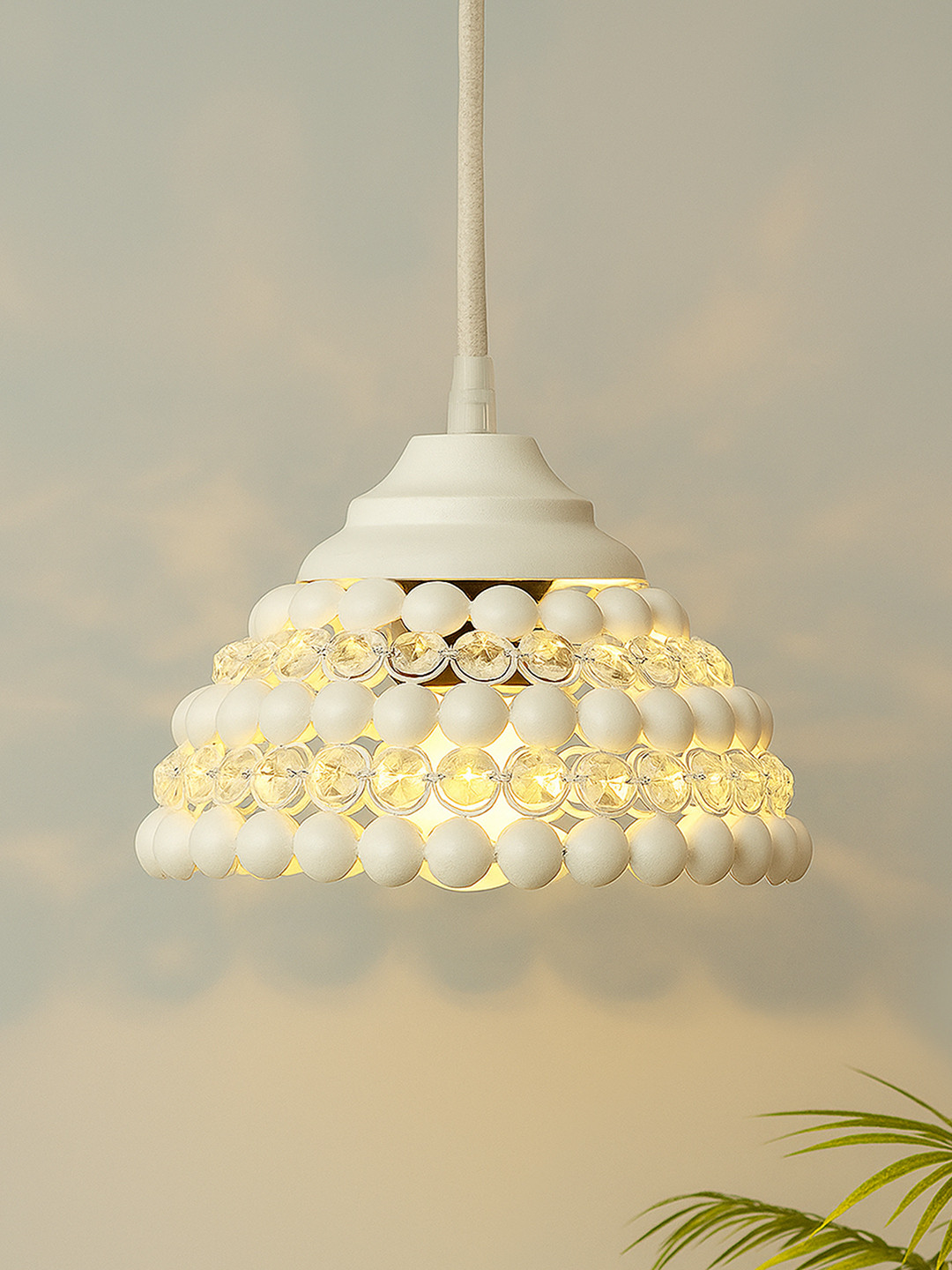 Homesake White Solid Handcrafted Crystal Hanging Lamp