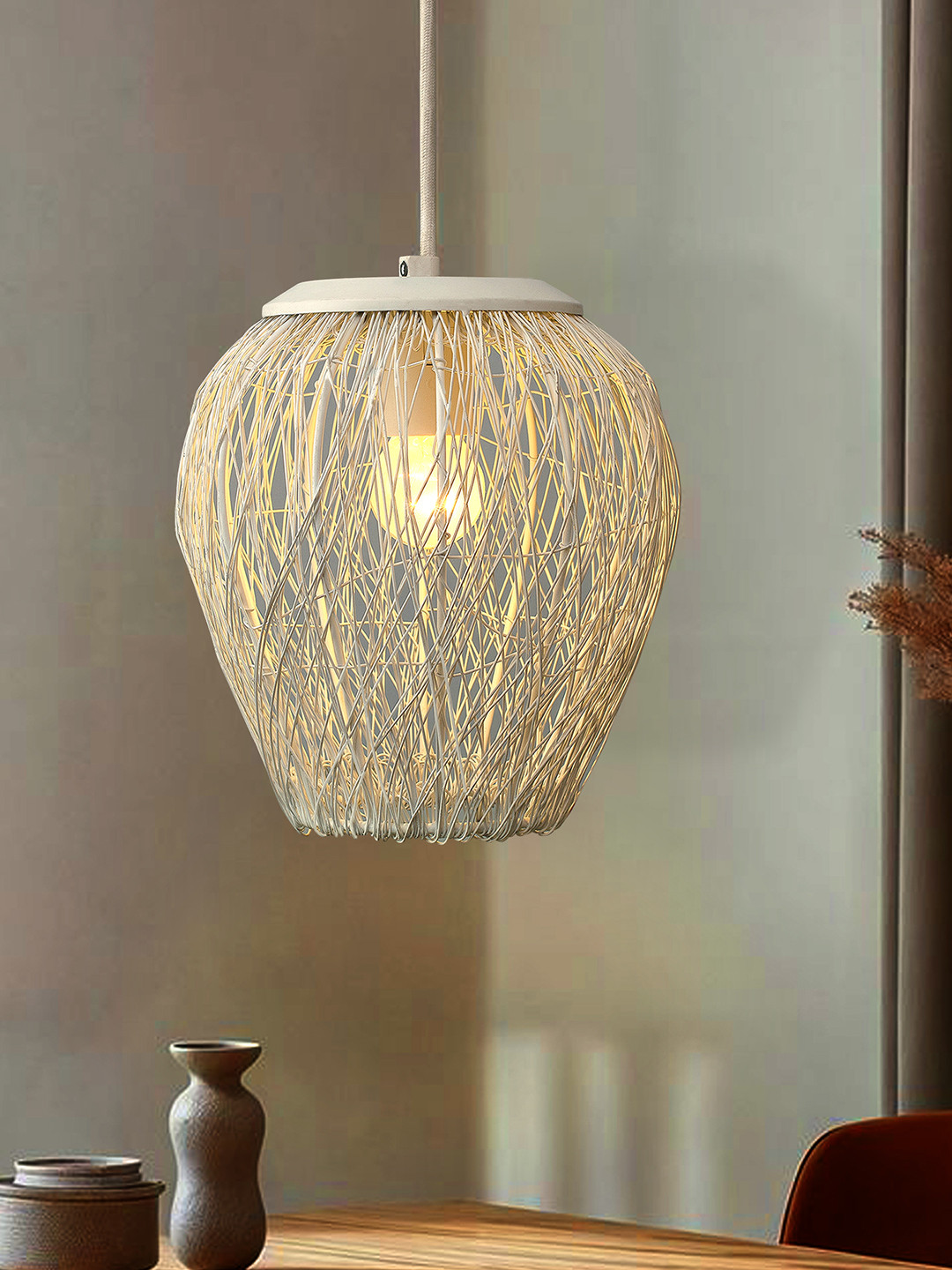 Homesake Grey Textured Steel Wire Mesh Handcrafted Pendent Lamp