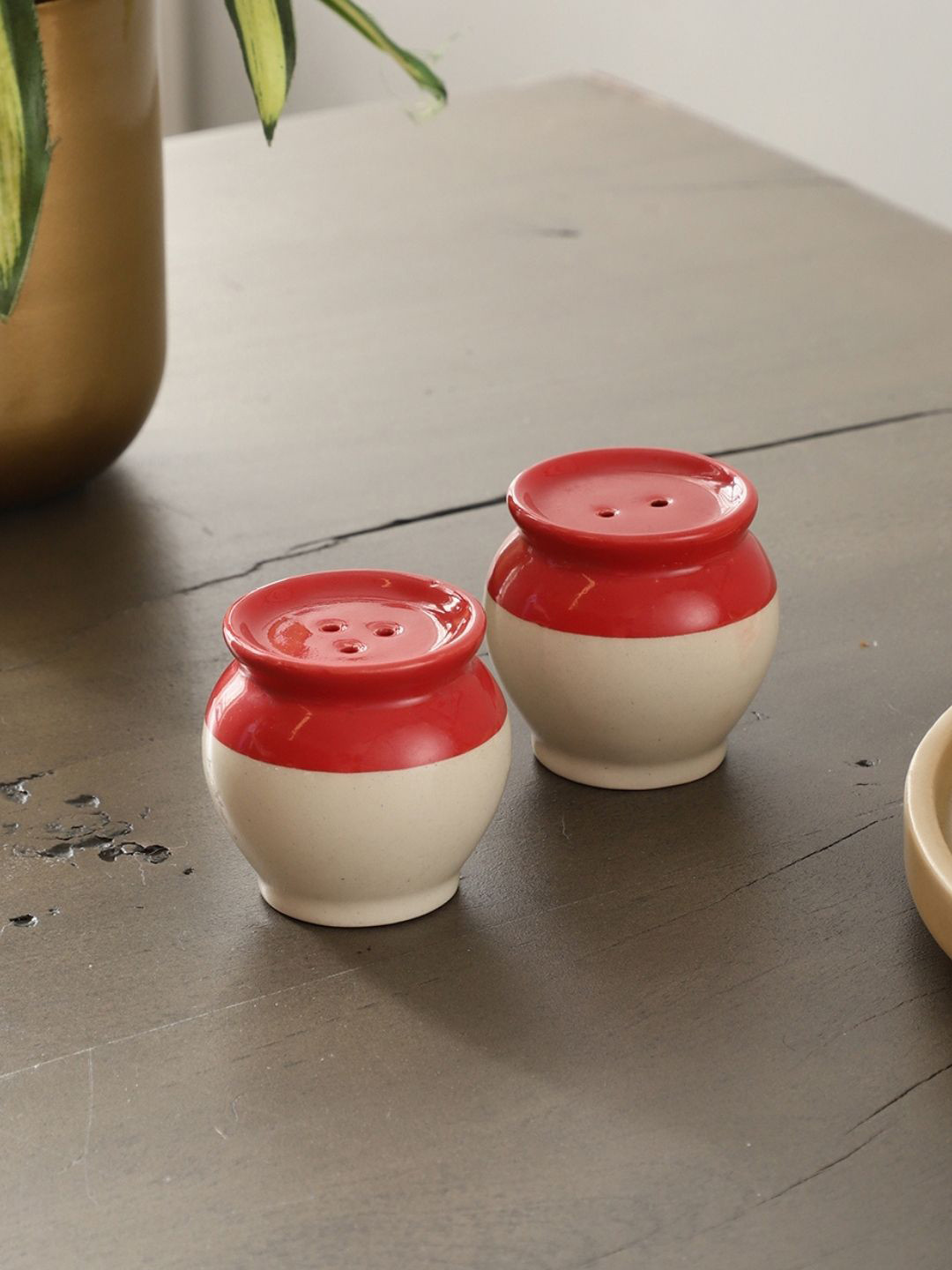 VarEesha Set of 2 Red & White Ceramic Salt & Pepper Shaker