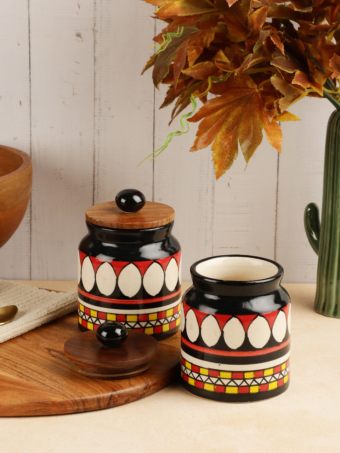 Vareesha Multi Ceramic Hand-Painted 2 Piece Flip Top Canister-500ml
