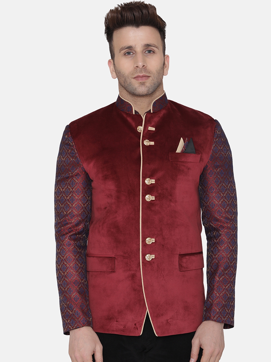 Buy Wintage Men Maroon Solid Regular Fit Bandhgala Blazer Blazers for Men 9228441 Myntra