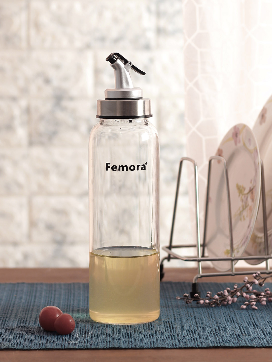 Femora Transparent Borosilicate Glass Oil Dispenser Bottle