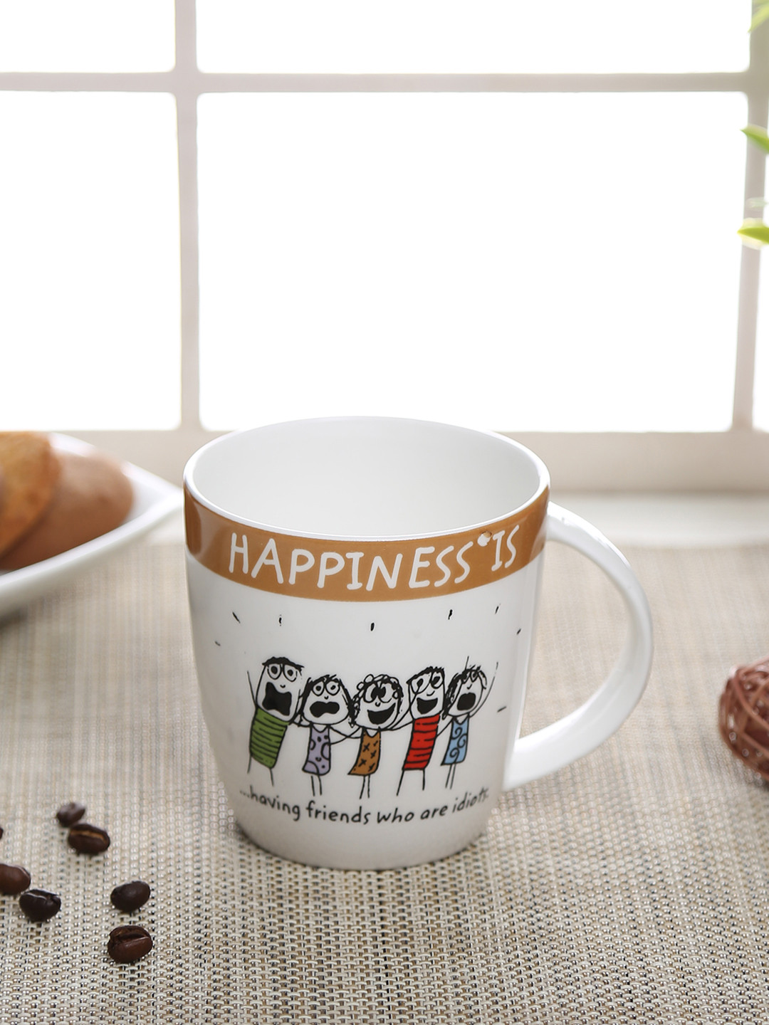 CLAY CRAFT Gold Design White Typography Ceramic Microwave Safe 2 Piece Mugs-270ml