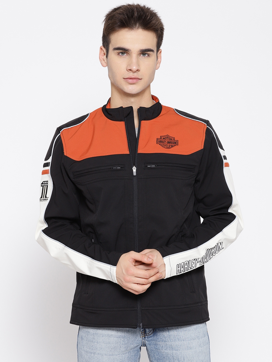 Orange and black harley davidson clearance jacket