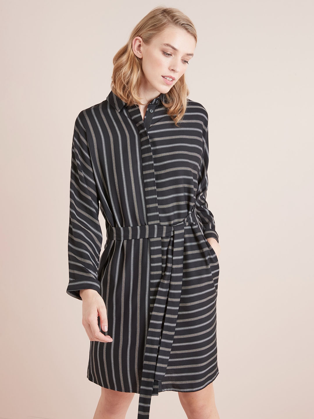 black striped shirt dress