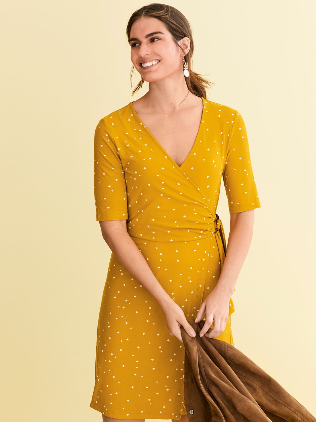 Buy Next Women Mustard Yellow Printed Wrap Dress - Dresses for Women  9244869 | Myntra