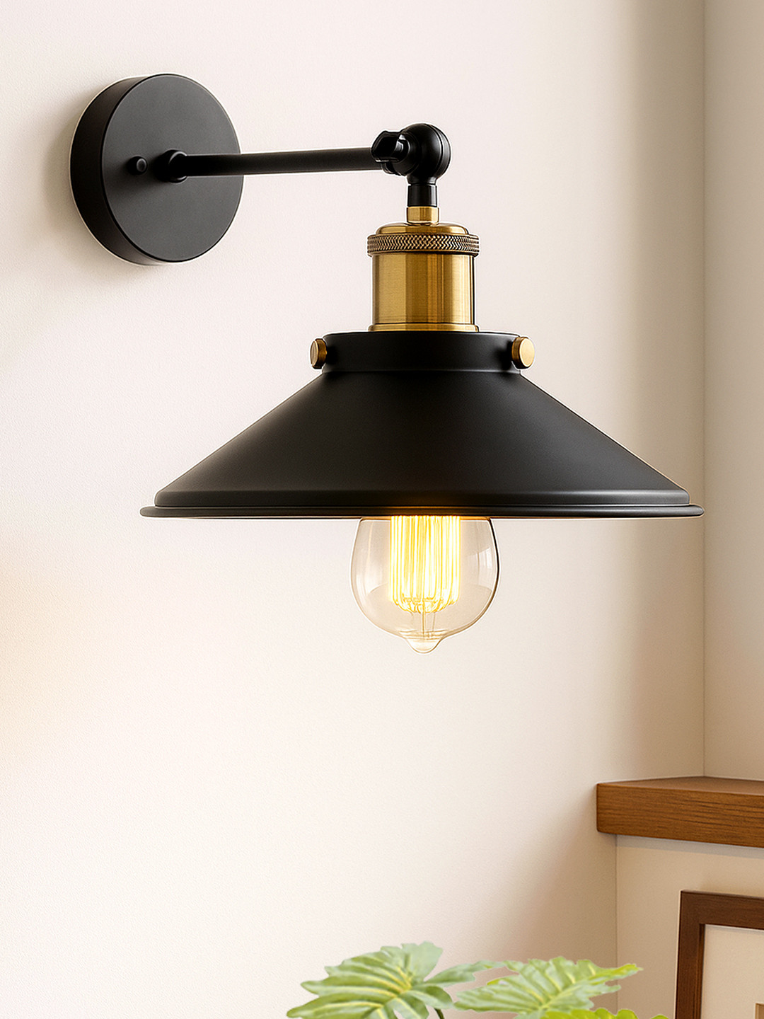 Homesake Black Solid Edison Cone Shade Armed Sconces
