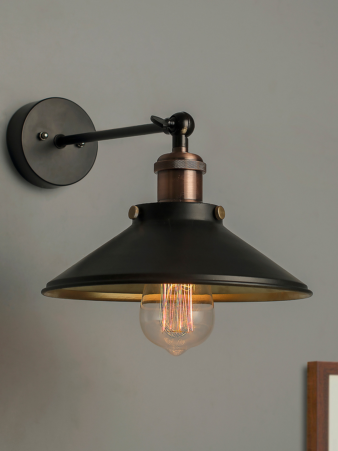 Homesake Black Solid Edison Cone Shade Armed Sconces