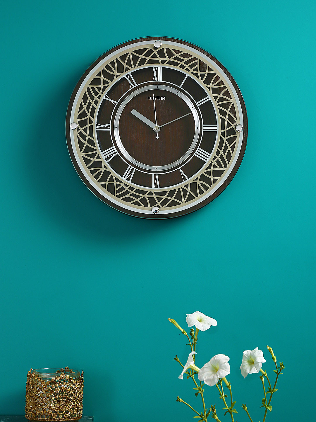 Rhythm Japan Brown Plastic Silent Clock Round Battery Analogue Wall Clock-29.8cm