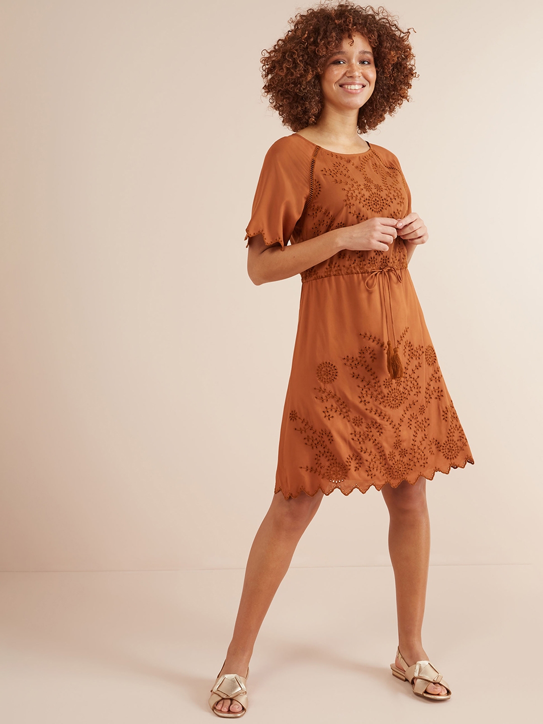 Tan fit hot sale and flare dress