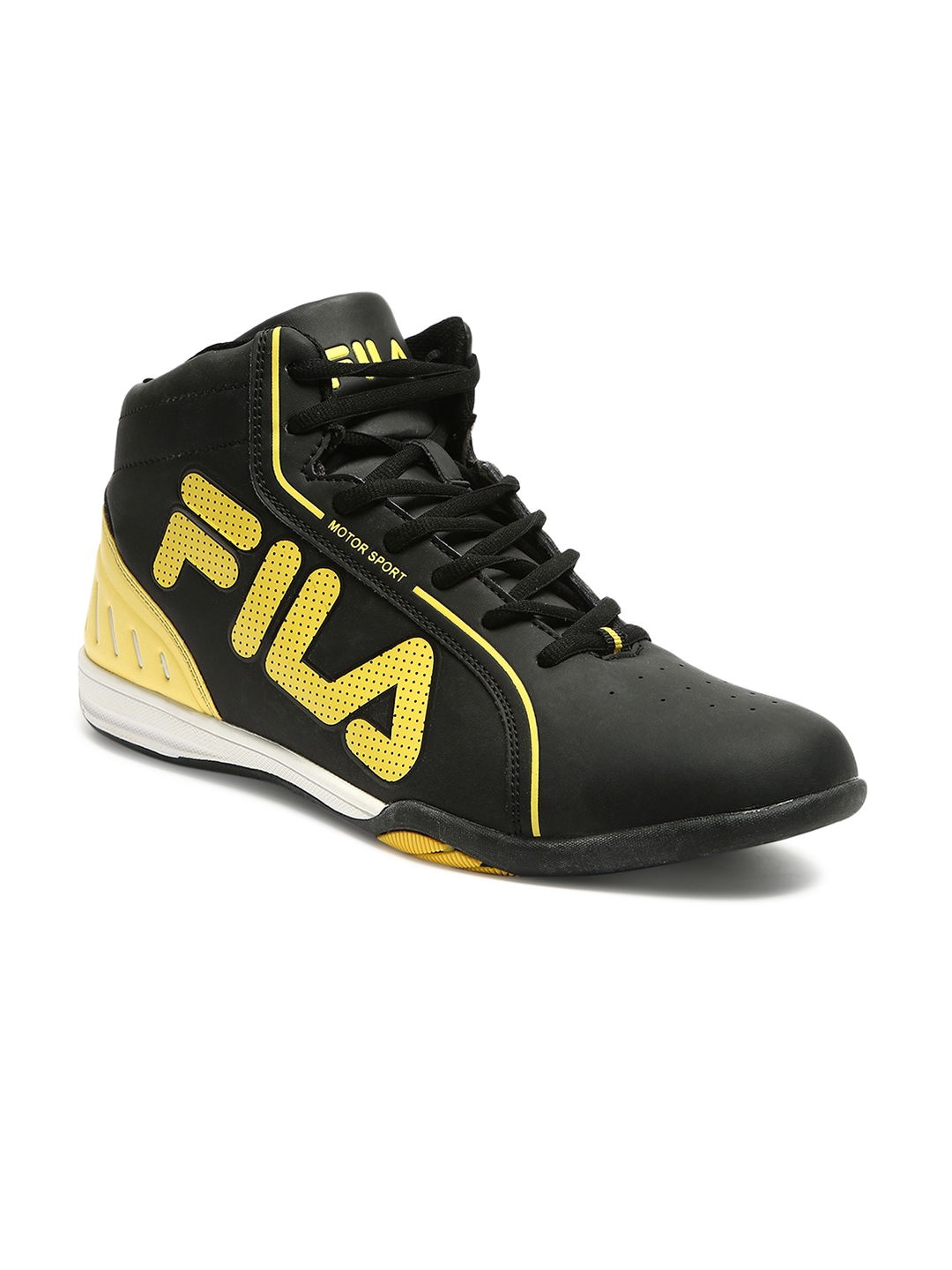 black and yellow fila shoes