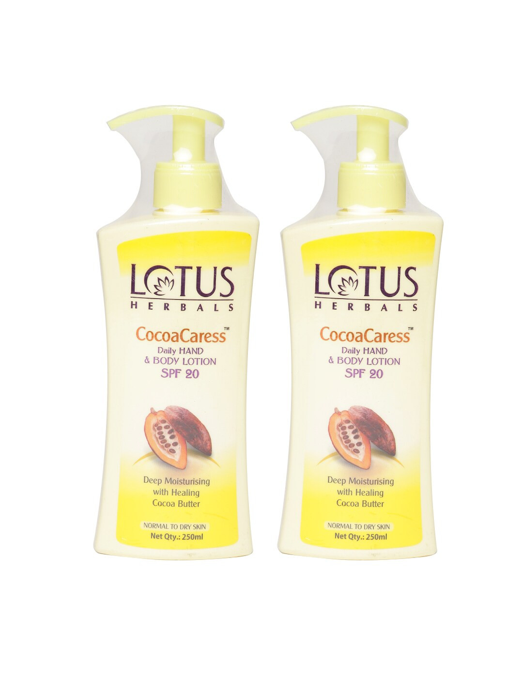 Lotus Herbals Set of 2 Cocoa Caress Hand  Sustainable Body Lotions with SPF 20