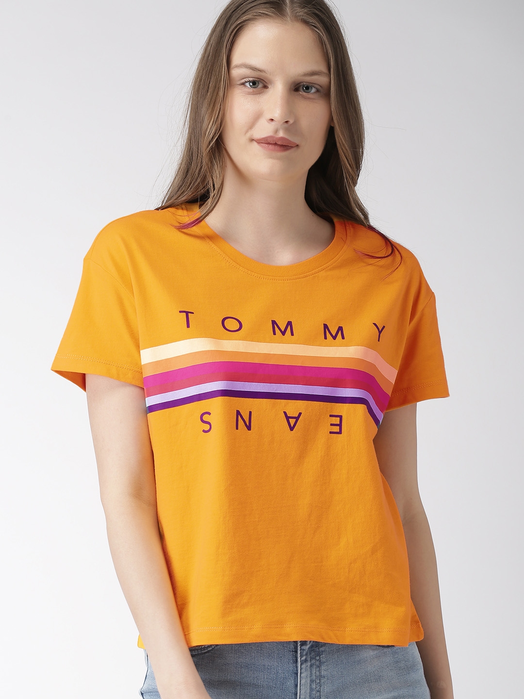 Buy Tommy Mustard Yellow Round Neck T Shirt Tshirts for Women 9250937 | Myntra