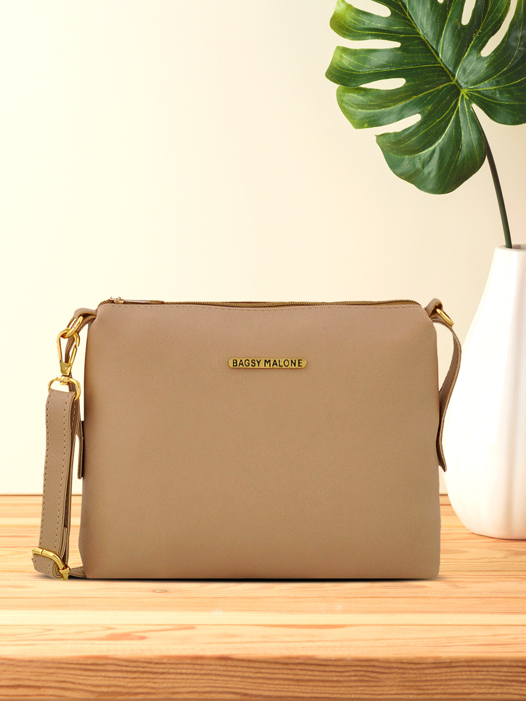 Bagsy Malone Beige Solid Sling Bag