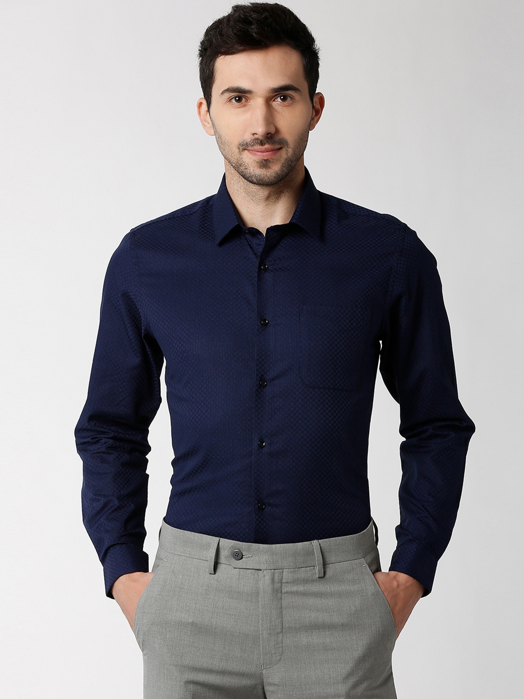 Peter england navy blue hot sale shirt