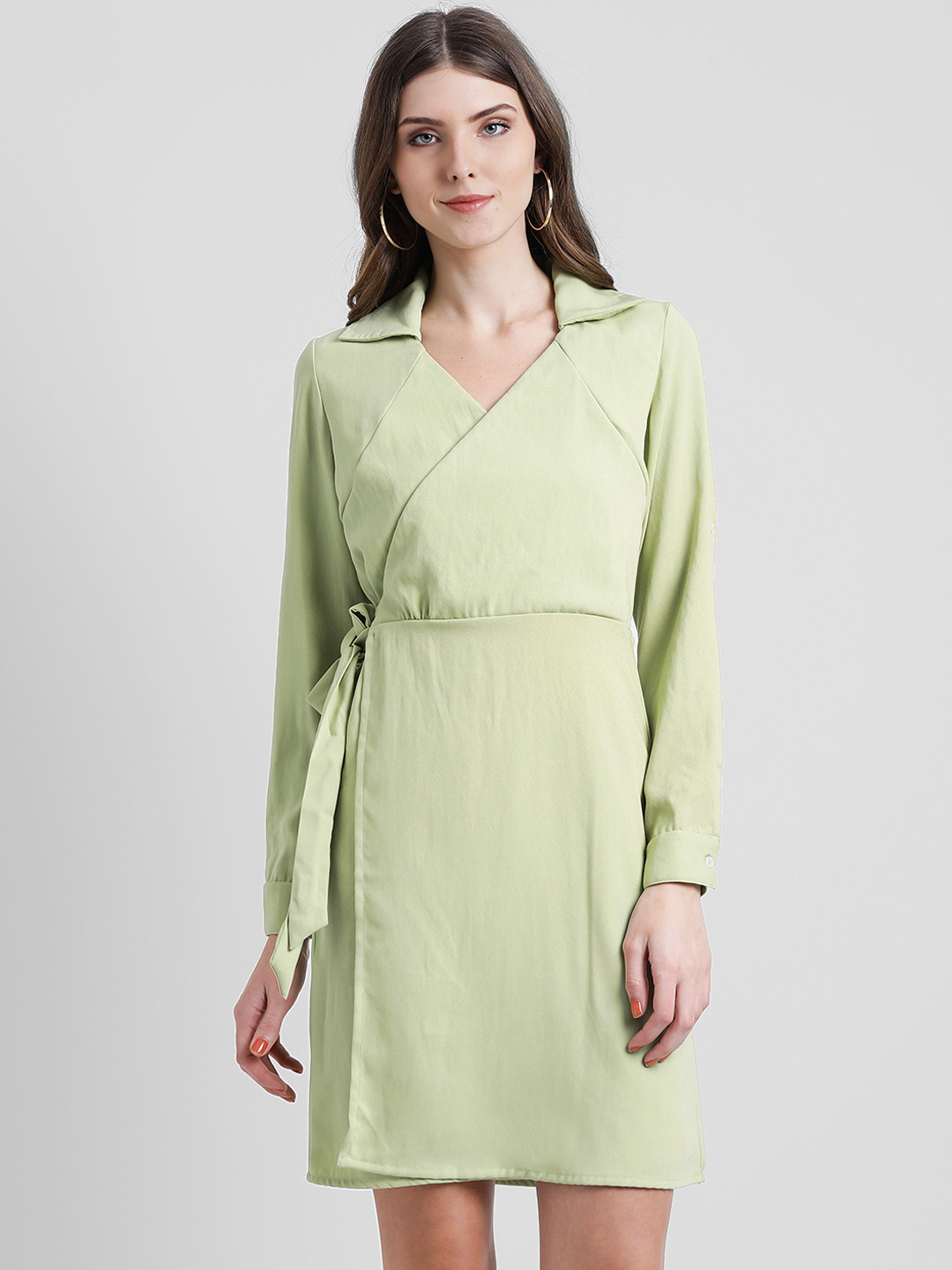 Leo Sansini Women Green Solid Wrap Dress