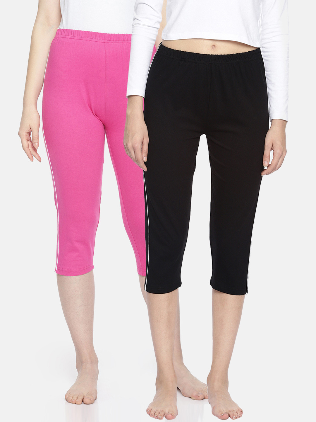 Espresso Women Pack of 2 Black & Pink Solid Capris ESP-4000-CAPRI-2-BF